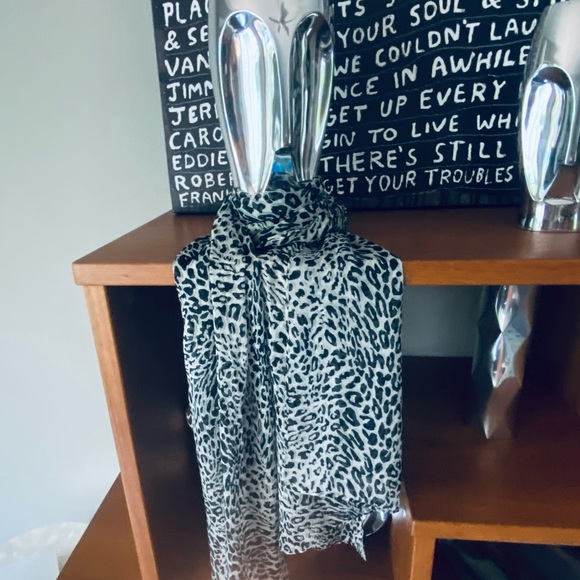 From Amsterdam Designer Claudia Strater Silk Scarf - Black, White & Pale Blue - Picture 7 of 14